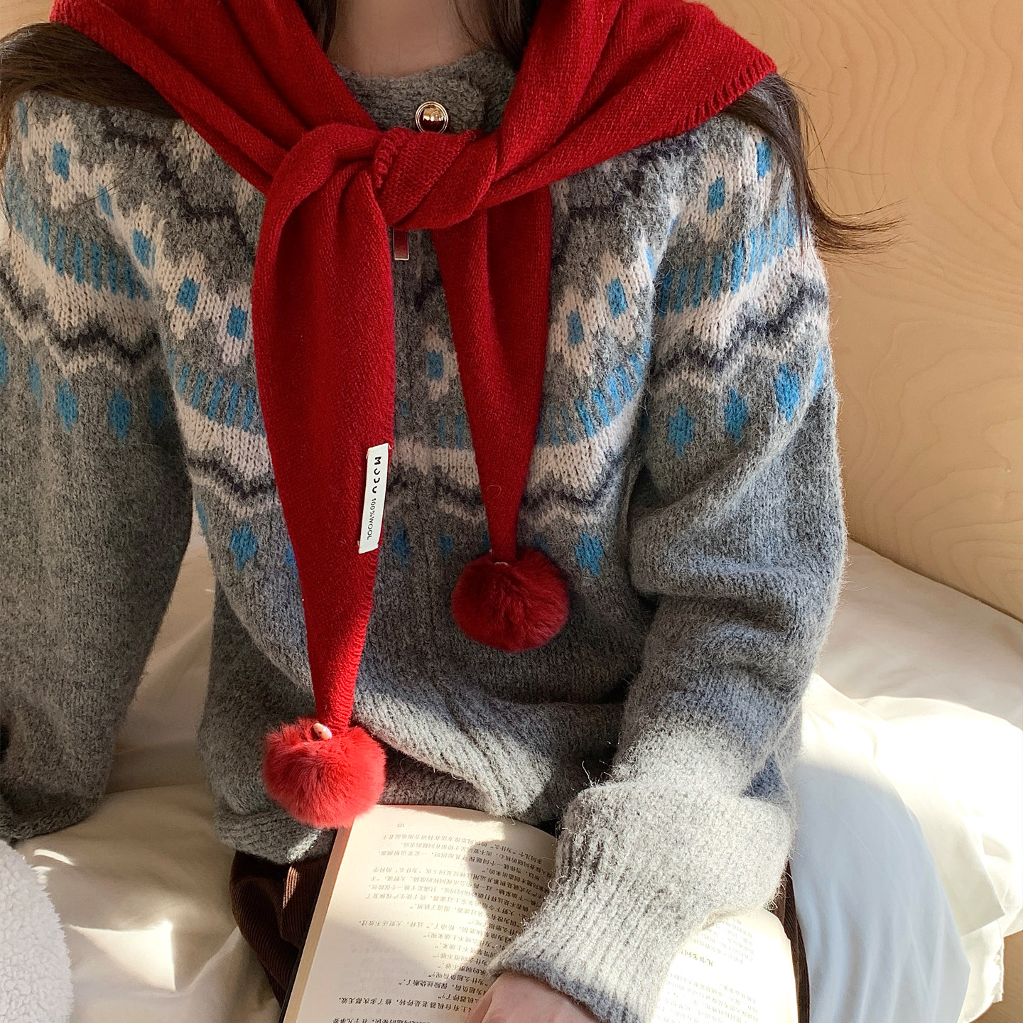 毛球可拆卸解锁不同风格~100%羊毛三角巾围巾女冬韩系氛围感披肩,服饰配件/皮带/帽子/围巾,围巾/丝巾/披肩,淘宝优惠券,粉丝福利购,淘宝优惠卷