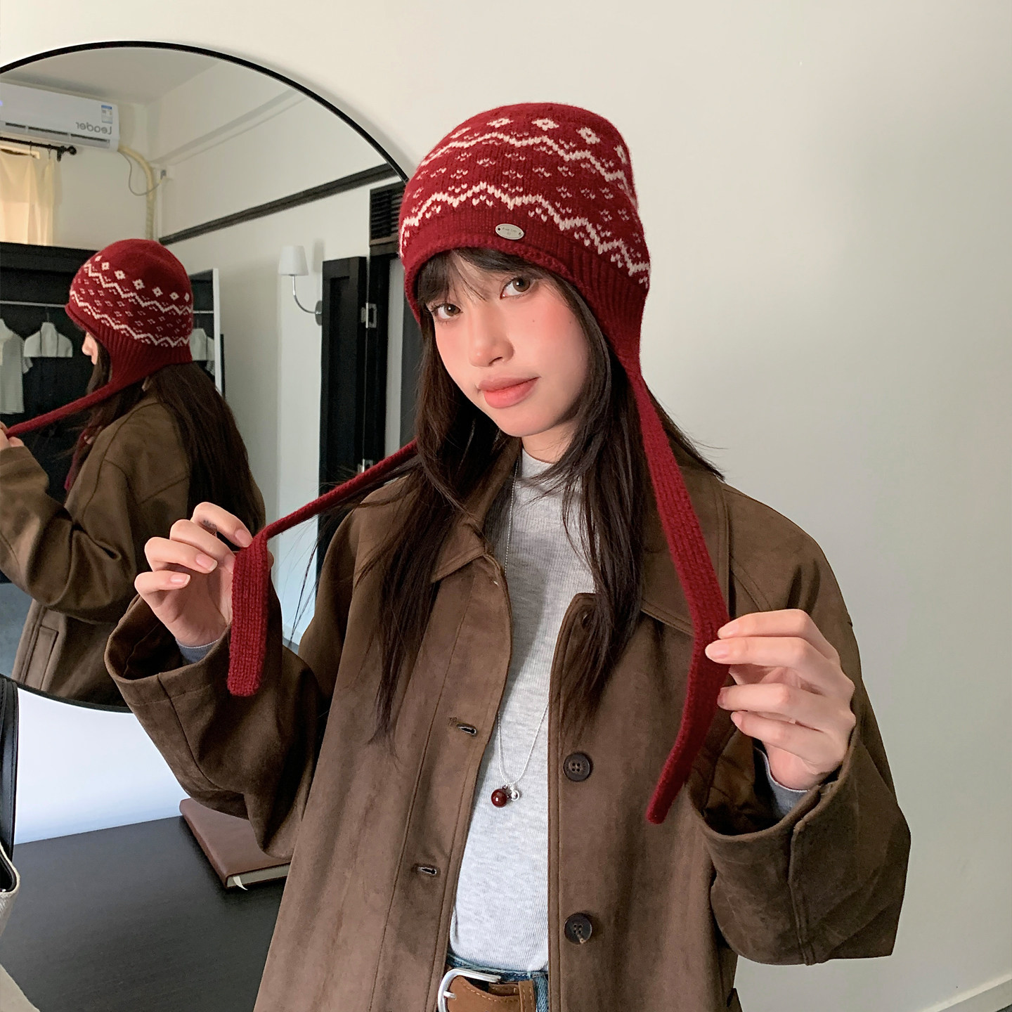 北欧风费尔岛针织毛线护耳帽子