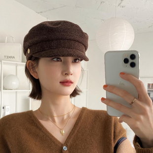定制款 平顶画家帽子女 羊毛呢报童帽英伦复古秋冬保暖贝雷帽韩版