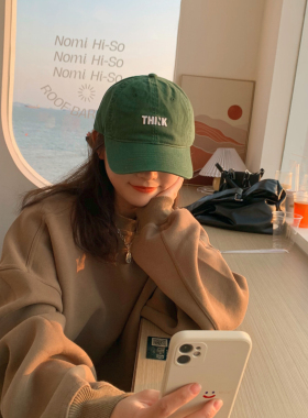 Deep sea深海 ins风绿色个性男女情侣款鸭舌帽韩版休闲弯檐棒球帽