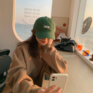 鸭舌帽韩版 Deep 男女情侣款 ins风绿色个性 休闲弯檐棒球帽 sea深海