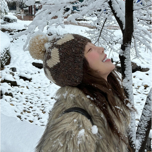 Deepsea深海 韩国费尔岛风针织毛线帽子女冬季可爱护耳帽显脸小