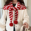 Deepsea深海 可爱毛球条纹针织三角巾披肩女秋冬保暖百搭外搭围脖