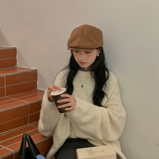 日系简约韩版 新款 古着风时尚 秋冬季 报童帽 麂皮绒前进帽时尚