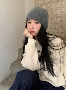 深海复古毛线堆堆帽女秋冬保暖
