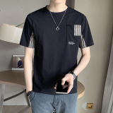 2025夏季新款男士短袖T恤纯色条纹拼接打底衫男B317/9271/P48，男装T恤，电商B317