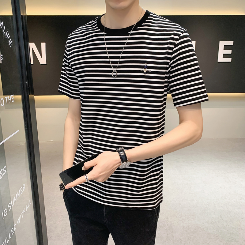 2025夏季新款男士条纹T恤圆领套头打底衫短袖T恤B317/6606/P45，男装T恤，电商B317