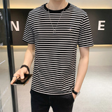 2025夏新款男士条纹T恤圆领套头打底衫短袖T恤黄色B317/6606/P45，男装T恤，电商B317