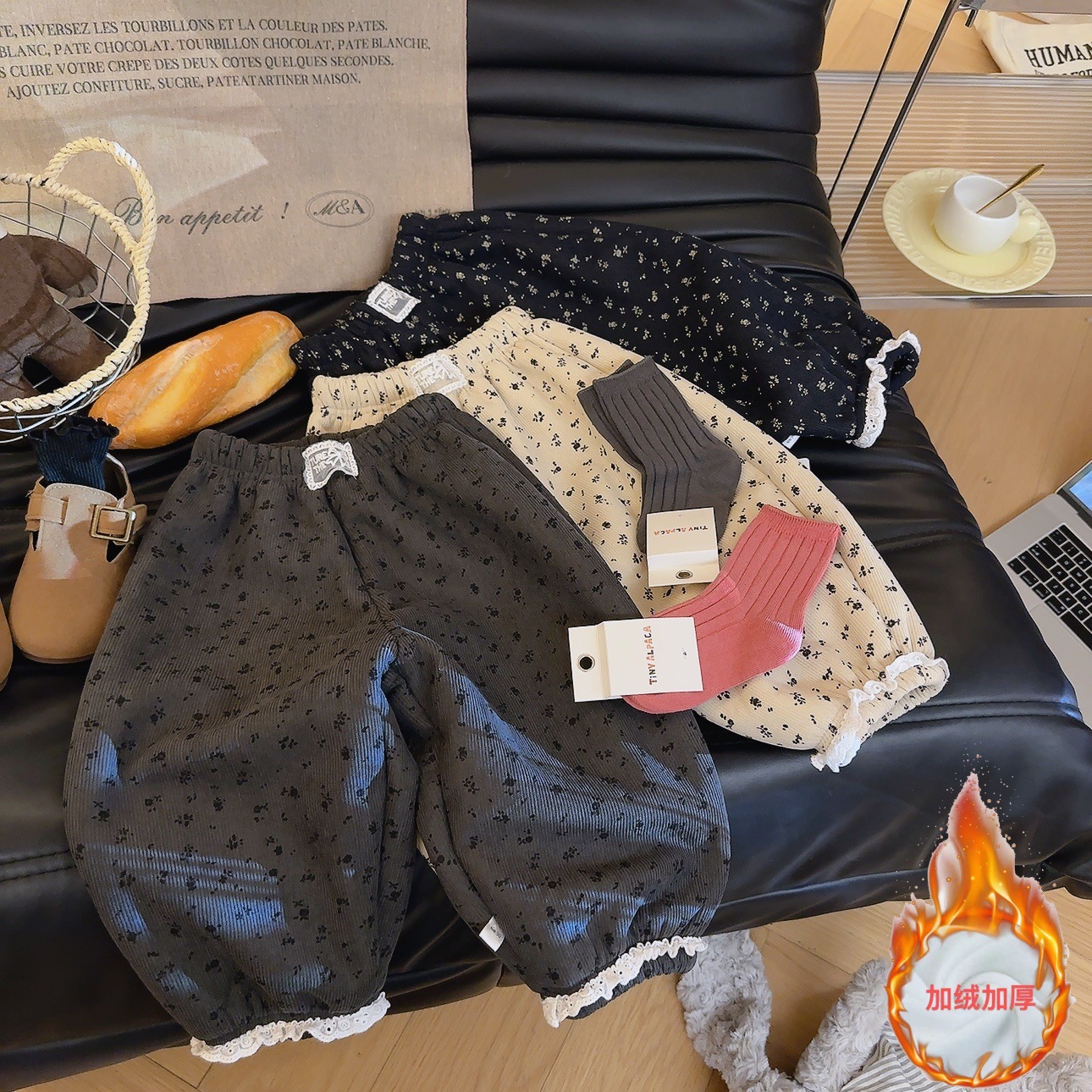 2025新款女童加绒碎花束脚灯笼裤