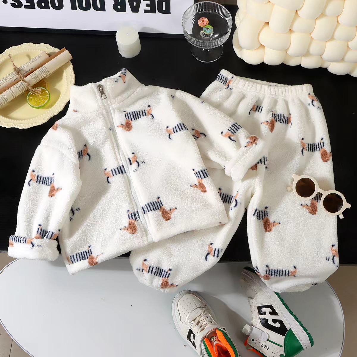 儿童冬季家居服套装加绒加厚