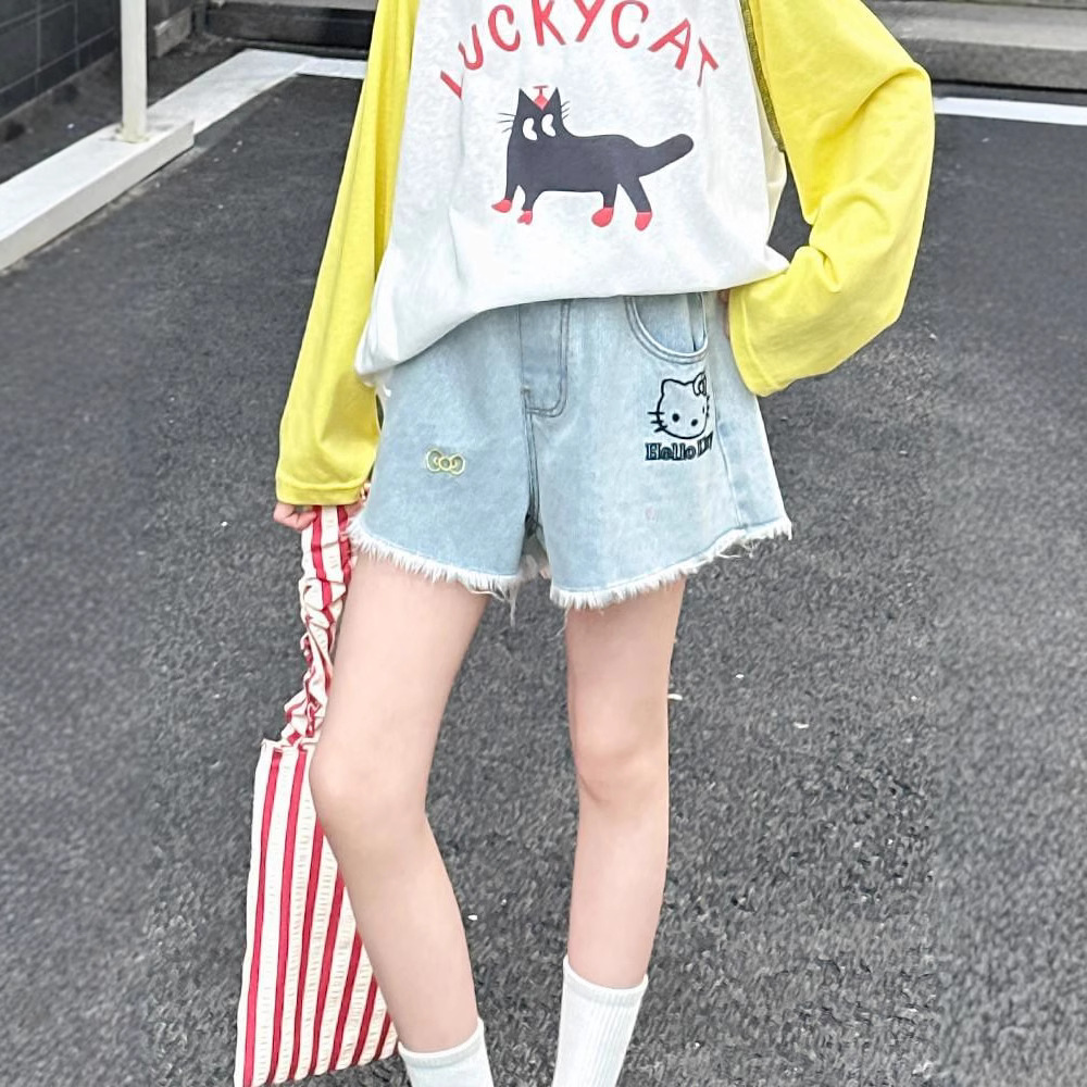女童绣花牛仔短裤2025夏季新款儿童韩版时尚热裤小童卡通毛边裤子