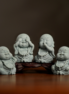 青砂造像四小沙弥 书房小摆件创意摆件镇纸镇尺佛像文房四宝礼品