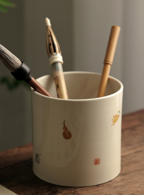 清赏笔筒 草木灰釉景德镇艺术陶瓷器文房笔筒寓意收纳收藏品摆件