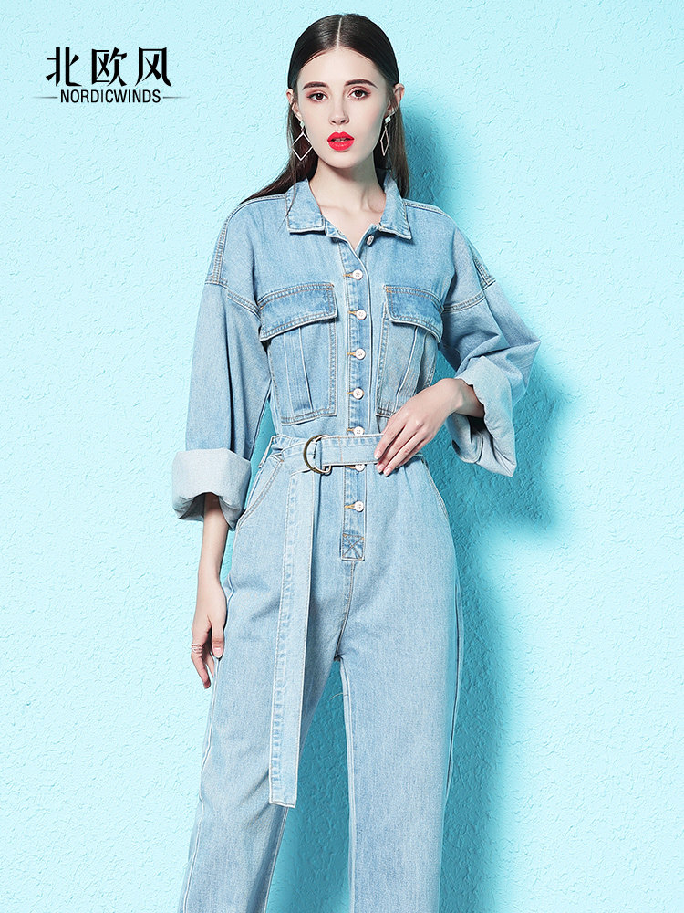 Nordic 2019 Spring and autumn season new pattern cowboy Jumpsuits Woman dress leisure time one-piece garment Significantly higher pencil trousersin the Women's clothing/Boutique , Pants , Casual pants  category - from Buy2taobao.com to provide professional Taobao agent buy service
