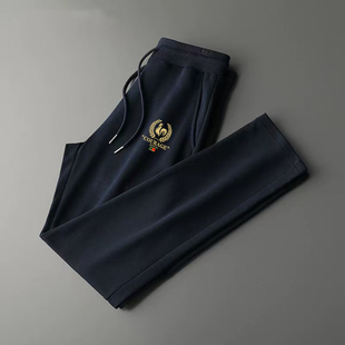 子男 胖子休闲长裤 法国大公鸡纯棉直筒卫裤 男垂感宽松运动纯色大码