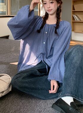 法式复古格子长袖衬衫女秋装