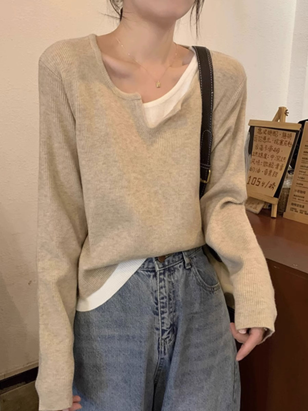 假两件撞色针织衫内搭打底衫