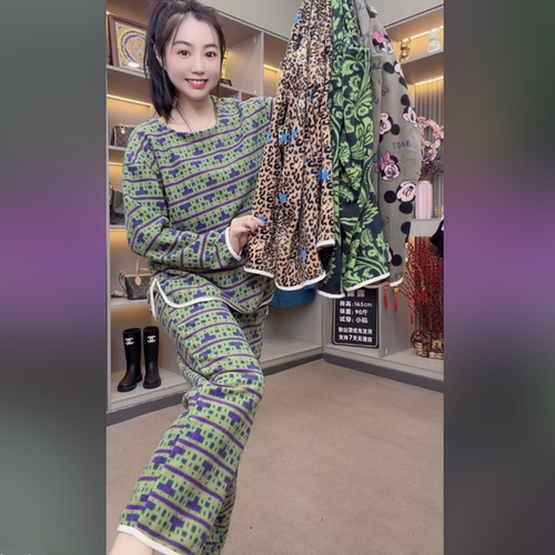 秋冬摇粒绒保暖女睡衣套装大码