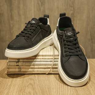 白底黑面男鞋夏季透气薄款休闲鞋子男板鞋高级感高档冰丝布鞋男款