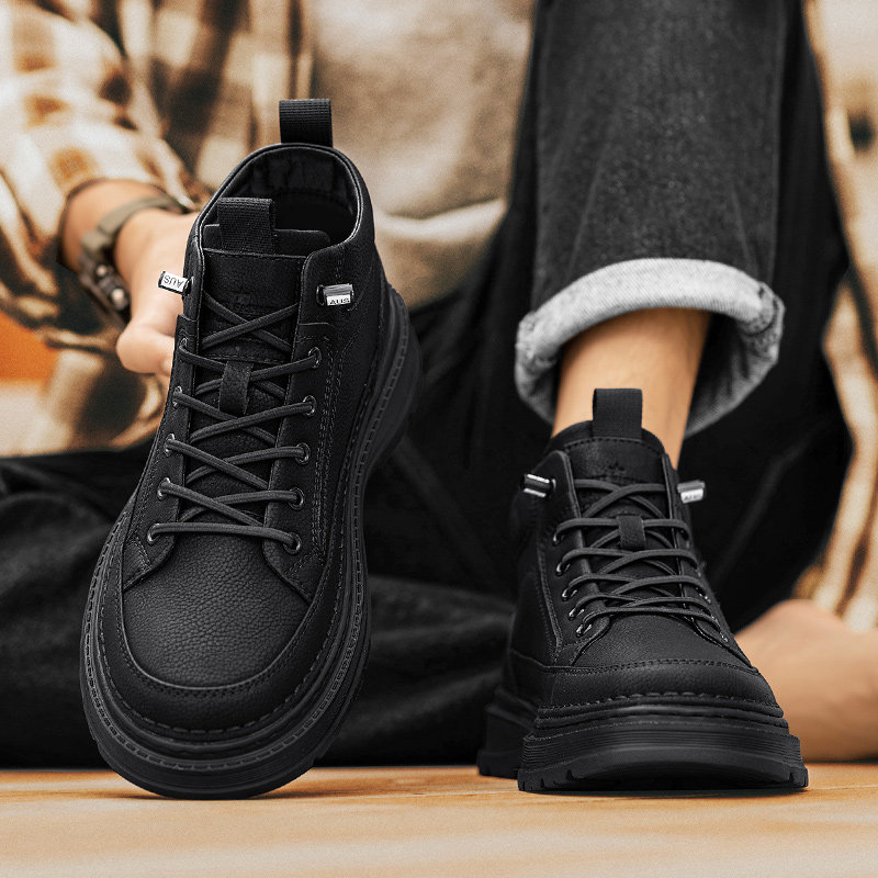 秋冬鞋子男鞋韩版时尚马丁靴男款轻便休闲工装皮靴冬季加绒二棉鞋