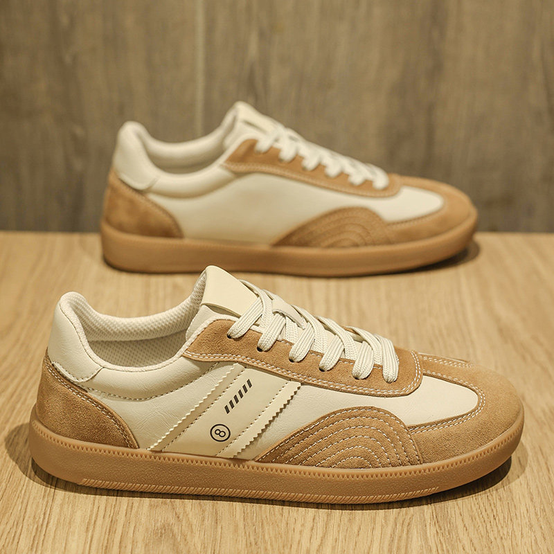 男鞋秋季透气薄款男士皮面板鞋牛筋底耐磨软底舒适休闲运动德训鞋