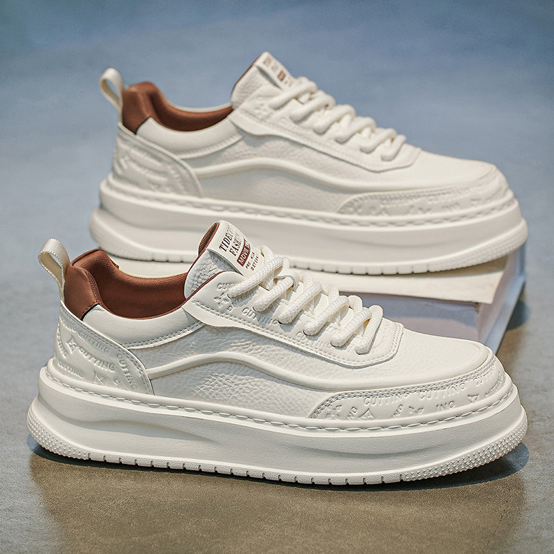 男鞋厚底增高皮面小白鞋男士轻奢百搭休闲板鞋高端英伦鞋子潮春款