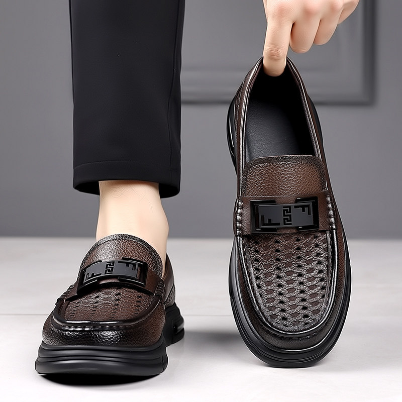 洞洞鞋男款夏季透气镂空一脚蹬休闲英伦皮鞋男夏天凉鞋爸爸乐福鞋