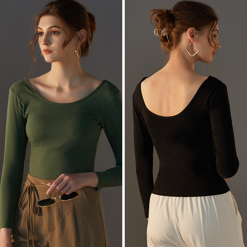 精梳纯棉带胸垫长袖T恤罩杯一体免文胸打底衫美背圆领秋衣百内搭,女士内衣/男士内衣/家居服,吊带/背心/T恤/打底/肌底衣,淘宝优惠券,粉丝福利购,淘宝优惠卷