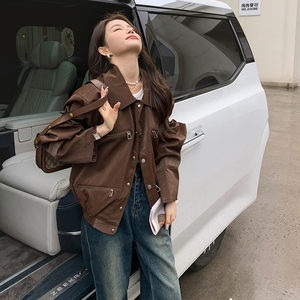 2023新款PU皮机车服皮夹克短款皮衣外套女103-1599-P155-K218图片