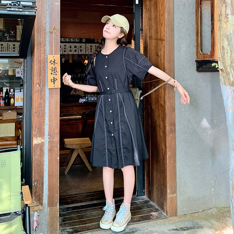 新款藏青色明线连衣裙103-110-168,女装连衣裙,浙宝103（原192）