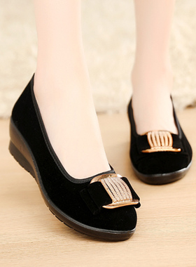 新款老北京布鞋女鞋黑色工作鞋聚氨酯底坡跟软底舒适透气百搭女鞋