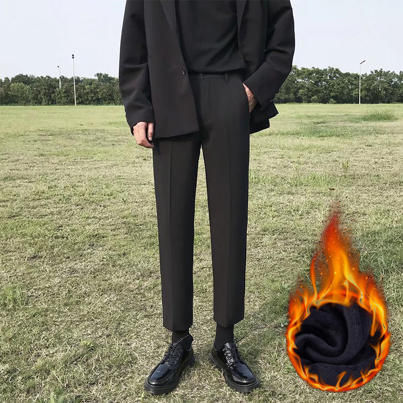冬季保暖加厚西裤装修九分直筒