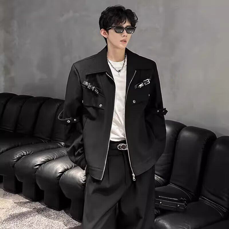 潮牌金属解构绑带小众设计感工装夹克男高级感痞帅短款机车服外套