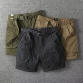 纯棉休闲高街宽松超短裤 美式 男立体大口袋三四分中裤 短裤 复古工装