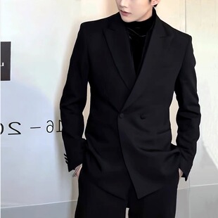外套 休闲轻奢英伦高端设计感双排扣黑色西装 春季 高级感西服男韩版