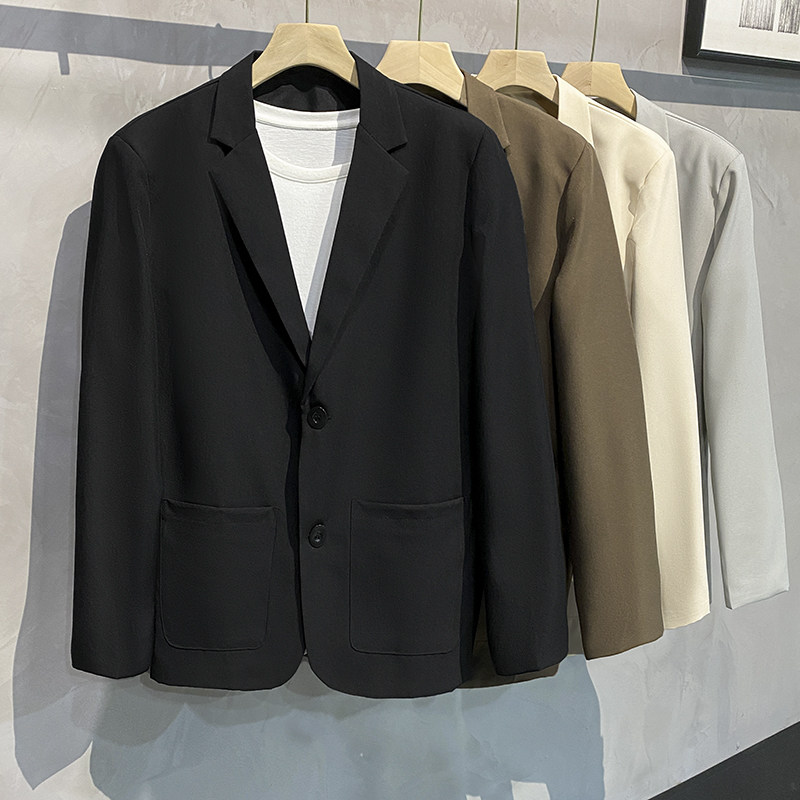 黑色西装外套男士春季商务休闲高级感小西服痞帅宽松韩版职业单西