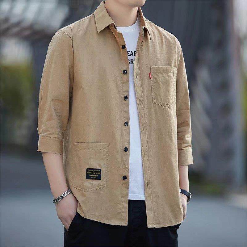 衬衫男士七分袖袖春季韩版潮流休闲百搭外穿上衣男生衬衣工装外套