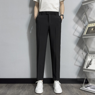 修身 垂感黑色休闲长裤 商务正装 西裤 裤 子春季 西装 男宽松直筒九分裤