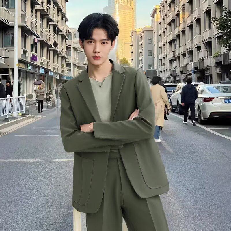 高级感坠感休闲西服套装男痞帅气宽松韩版轻熟风西装外套简约时尚