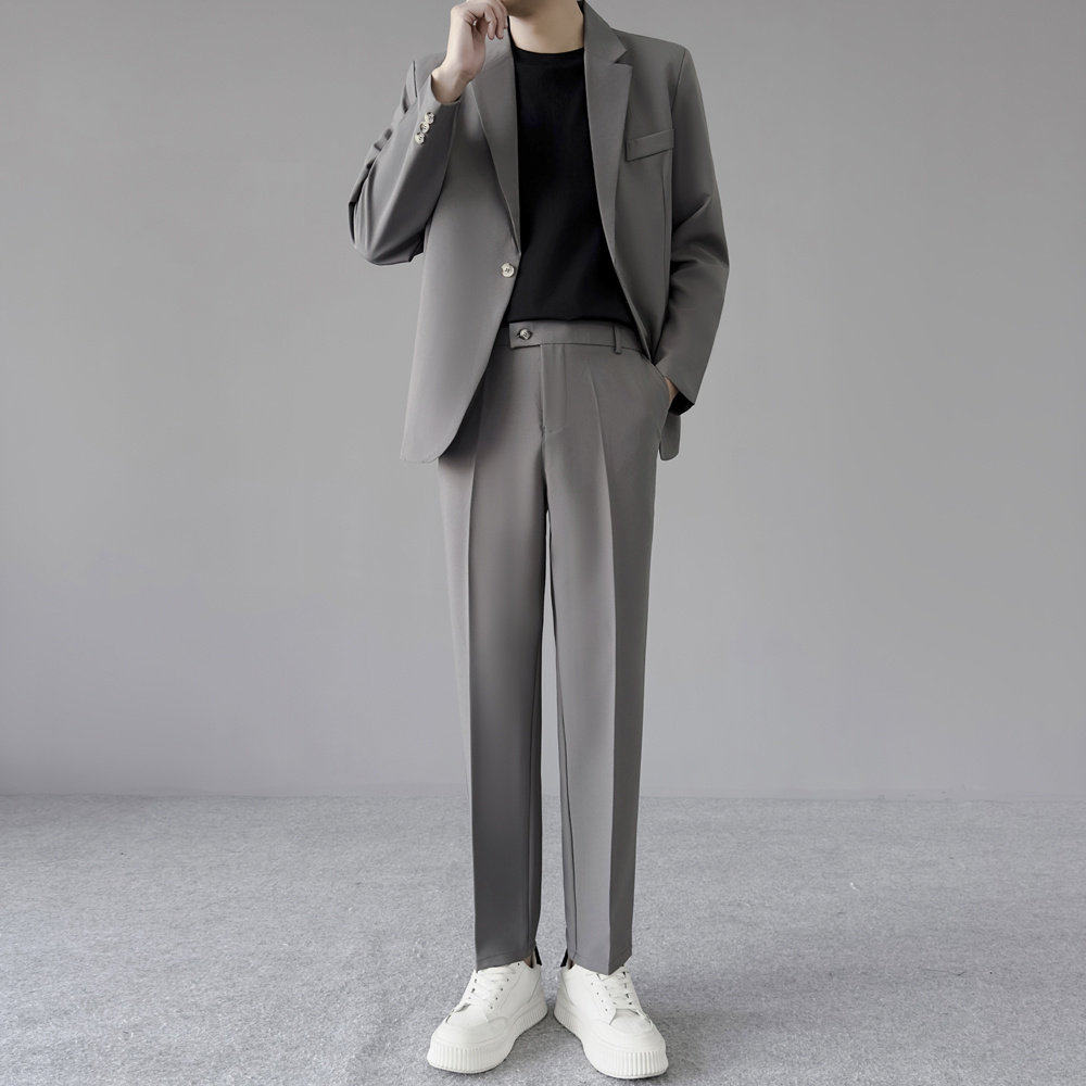 轻熟风小西装套装男士商务休闲高级感韩版帅气垂感西服西裤两件套