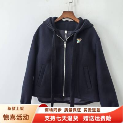 Z31016时尚休闲针织连帽拉链款宽松百搭毛呢短外套春装2026女新款