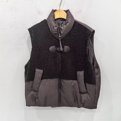 奕E27DW8850时尚拉链立领颗粒绒拼接羽绒服白鸭绒冬装2026女马甲