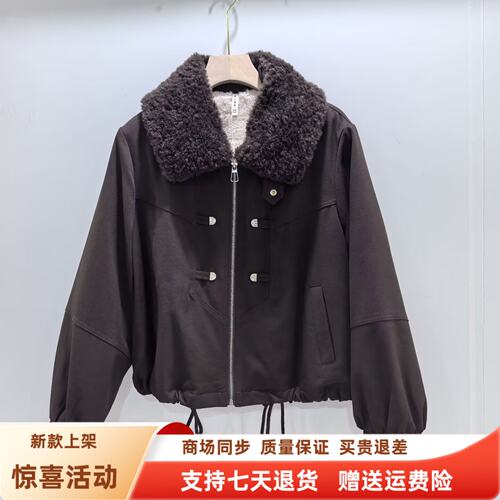 艾丹辰M265W1013休闲拉链羊羔毛领派克服保暖短外套冬装2026女款