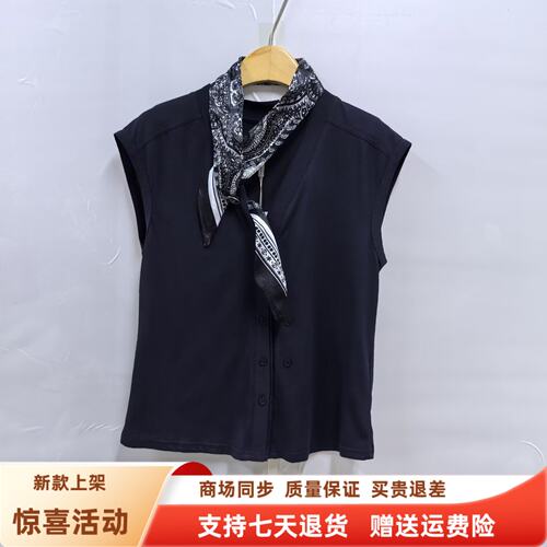 F26B-S2127时尚设计感无袖V领丝巾装饰衬衫减龄上衣夏装2026女款