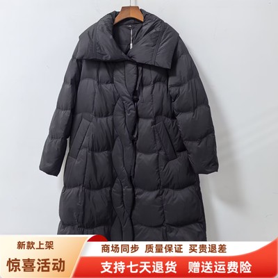 2GDE9516时尚韩版休闲保暖翻领长款宽松鹅绒服外套冬装2025女新款