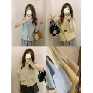 奶呼呼 柔软 鸡蛋黄 燕麦 初秋针织叠穿背心马甲 淡蓝 秋家自制