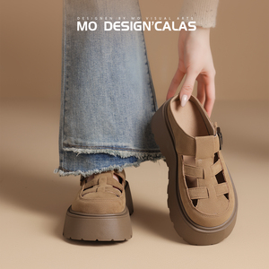 厚底增高勃肯凉拖鞋女外穿2025春夏季新款懒人一脚蹬包头半拖鞋子