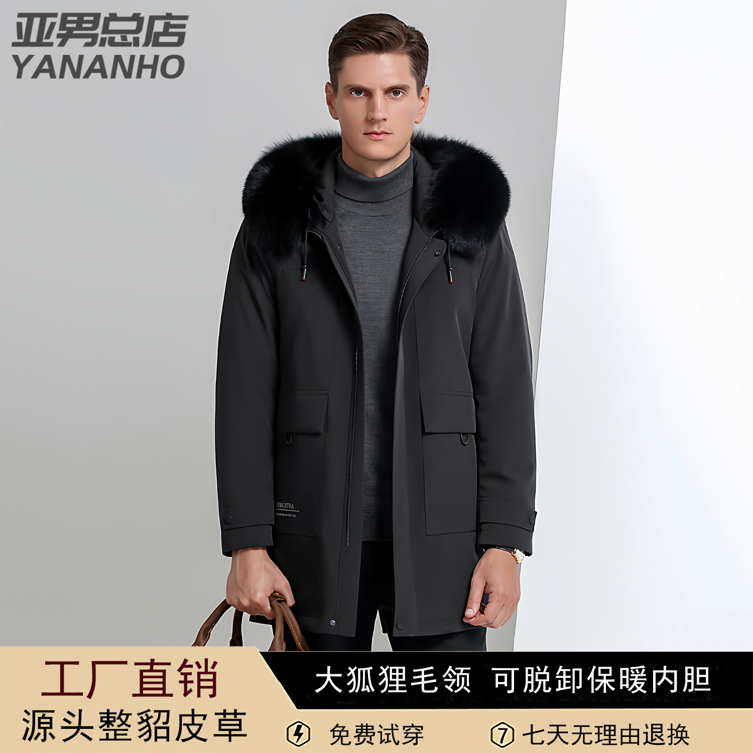 皮草外套男装中长款貂内胆派克服