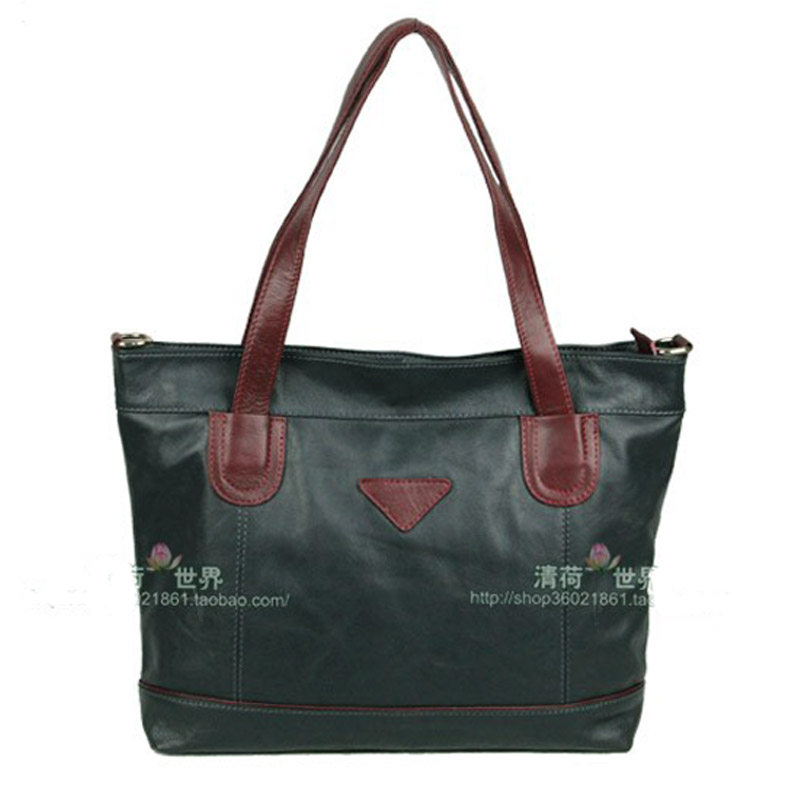 清仓大包 欧美时尚女牛皮托特包 真皮撞色大肩包 头层皮单肩斜挎