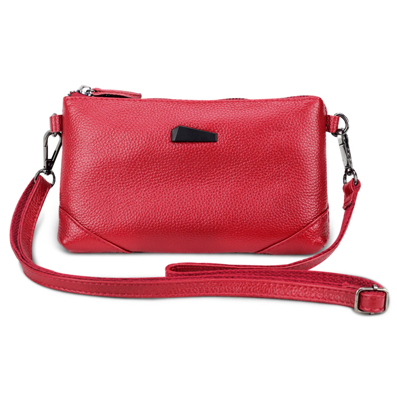 真皮手机包女 牛皮手机包横款大容量 日韩纯色软皮单肩斜挎小包